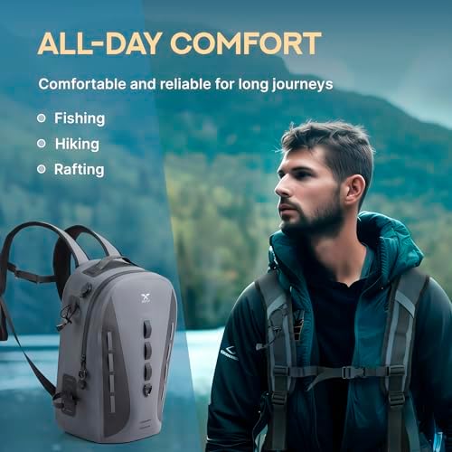 Xelfly Waterproof Fishing Backpack G2 with Rod Holder, Inflatable Air Valve, Padded Waist Straps & Gear Loops - Submersible Zipper, Rugged Top Handle, Adjustable Attachments (Gray) - Image 4