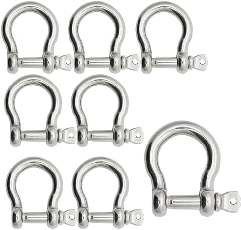 Bow Shackle Reedny 304 Stainless Steel 5/32", 1/4", 5/16",3/8", 1/2", 9/16" Heavy Duty D Ring Shackles Screw Pin Anchor Shackle for Chains Wirerope, Boat, Accessories (1/4'' 8Pcs) by Reedny