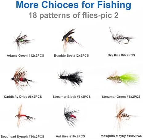 Hand-Tied Fly Fishing Flies Kit, Dry Wet Flies Nymphs Streamers Assortment for Trout & Bass with Waterproof Fly Box - Image 4