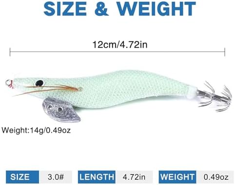 Wooden Shrimp Saltwater Fishing Bait Glow Shrimp Bait Glow Squid Bait Artificial Cuttlefish Bait with Double Rows of Parachute Hooks for Night Fishing for Squid - Image 3