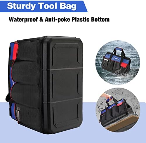 WORKPRO Tool Bag, 18 Inch Tool Bag with Waterproof Molded Base, Open Top Tool Organizer Bag with 20 Pockets, Adjustable Shoulder Strap - Image 4