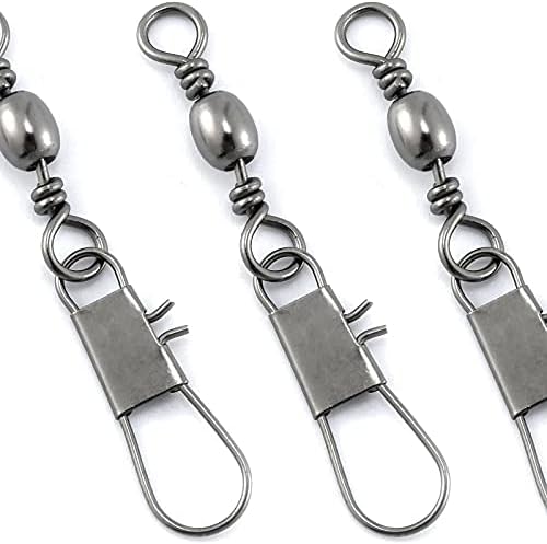 Dr.Fish 50 Pack Fishing Snap Swivels, Barrel Swivels Fishing Tackles, Stainless Steel Safty Interlock Snaps Leader Line Lure Connector Fresh&Saltwater 26-132Lb by DrFish
