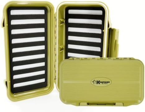 Kingfisher Large Waterproof Fly Box Great for Streamers and Saltwater Flies (Olive, Foam A) by KingfisherFlyFishing