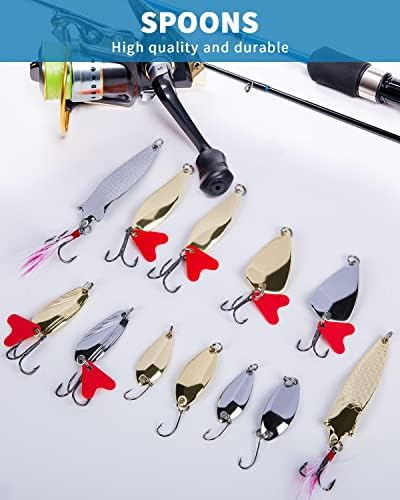 GOANDO Fishing Lures Kit for Freshwater Bait Tackle Kit for Bass Trout Salmon Fishing Accessories Tackle Box Including Spoon Lures Soft Plastic Worms Fishing Gifts - Image 5