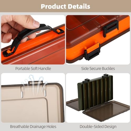3 PCS Double Sided Fishing Lure Box, Portable Tackle Organizer with 14 Compartments, Translucent Hard Bait Storage Case, Fishing Gear Container with Drain Holes, Visible Plastic Tackle Boxes - Image 3
