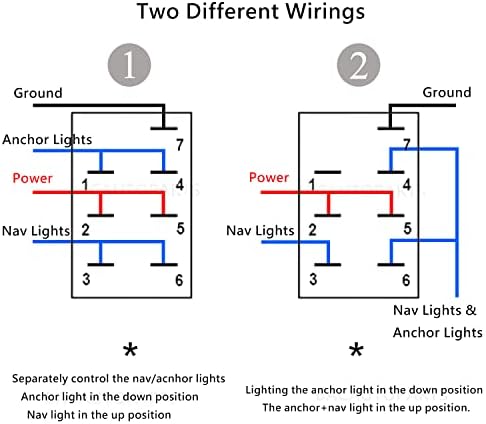 12V RED Led Boat Nav/ANC Lights Rocker Switch with Wires 7 PIN ON-Off-ON Waterproof DPDT Navigation/Anchor Lights Switch for Marine Boat Ship Vessel IP66 - Image 6