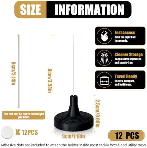 Universal Soft Bait Storage Holder System, Vertical Suspension Pin Design for Urchin & Dice Lures, Prevents Tentacle Deformation and Color Bleeding, 12 Pack (black) - Image 2