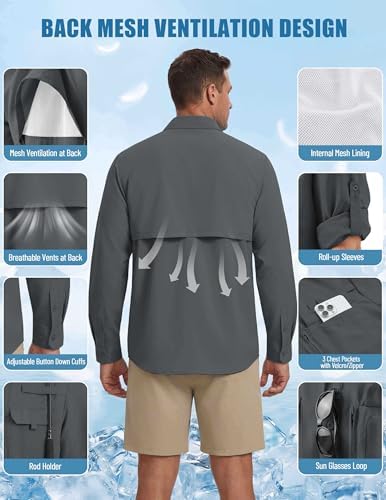 WULFUL Men's Sun Protection Fishing Shirts UPF 50+ Lightweight Quick Dry Cooling Long Sleeve Shirts for Work Hiking Safari - Image 5