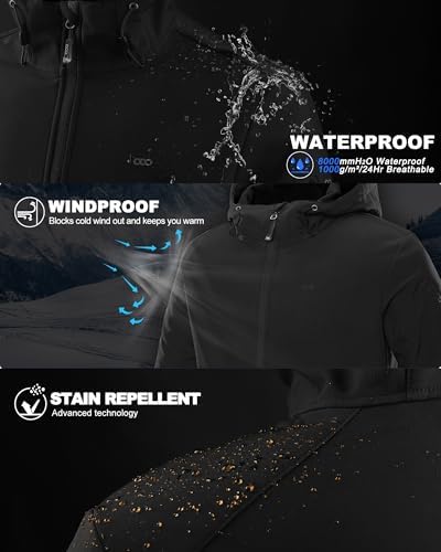 33,000ft Men's Hooded Fleece Lined Rain Shell Jacket Waterproof Lightweight - Image 3