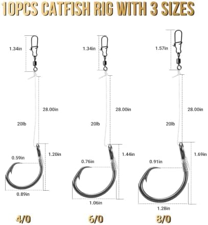 FishTrip Pre-Rigged Catfish Rigs Circle/Octopus Hooks 5/10 Pack 20lb NT40 - Image 2