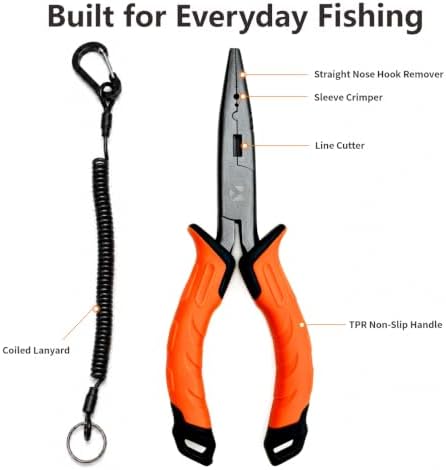 BasicGear Fishing Pliers, 7 in, Straight Nose, Carbon Steel, Orange - Image 2