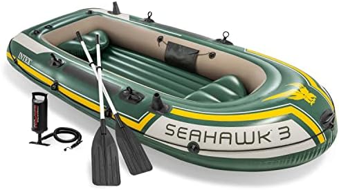 INTEX 68347EP Seahawk 2 Inflatable Boat Set: Includes Deluxe 48in Boat Oars and High-Output Pump - SuperStrong PVC - Fishing Rod Holders - 2-Person - 520lb Weight Capacity by Unknown