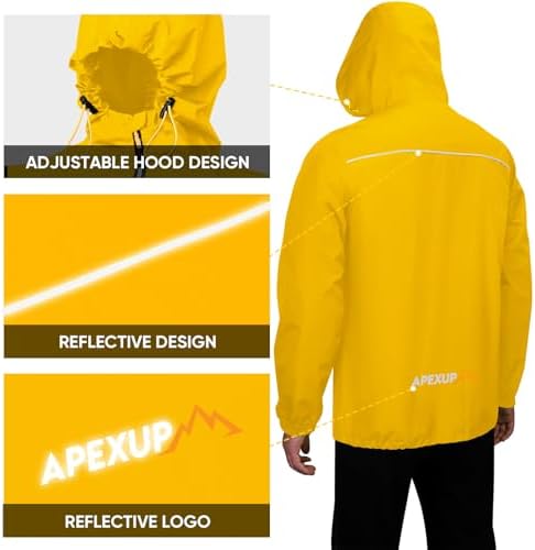 APEXUP Packable Rain Jacket Men Waterproof Lightweight Raincoat with Hood - Image 2