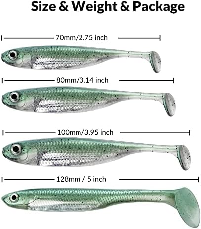 QualyQualy Soft Plastic Swimbait Paddle Tail Shad Lure Soft Bass Shad Bait Minnow Paddle Tail Swim Bait for Bass Trout Walleye Crappie - 2.75in, 3.14in, 3.94in, 5in - Image 6