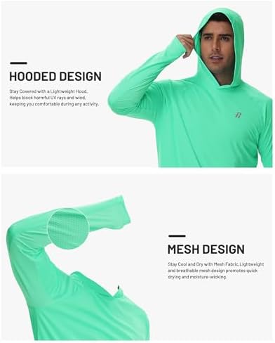Runhit UPF 50+ Fishing Shirts for Men Long Sleeve Sun Protection Hoodie Lightweight Outdoor Workout Hiking Running Rash Guard - Image 2