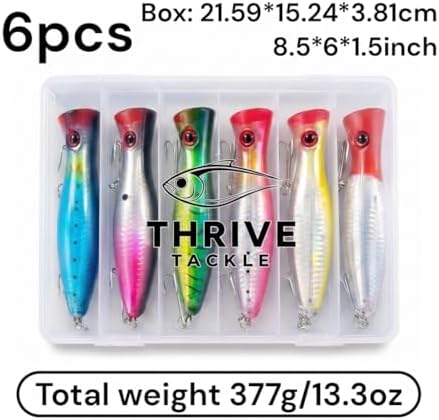 6-Piece Large Topwater Popper Fishing Lures with Tackle Box - Image 3