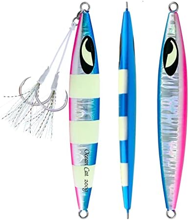 OCEAN CAT Lead Metal Flat Slow Fall Pitch Fishing Jigs Lures Sinking Vertical Jigging Bait with Butterfly Hook for Saltwater Fishing by OCEANCAT