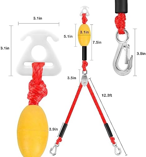 Heavy Duty Boat Tow Harness, Floating Ski Tow Boat Harness with Stainless Steel Hooks, Pulley and Float, Self Centering Tube Rope Tow Harness for Tubing, Water Skiing, Wakeboarding - Image 2