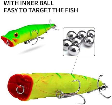 5pcs 9cm 3D Eyes Hard Baits Floating Topwater Popper Lures with Treble Hooks, Mixed Colors, ABS & High Carbon Steel, Targeting Pike, Bass, Salmon - Image 5