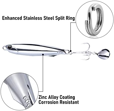 Dr.Fish 3 Pack Jigging Spoons Metal Casting Jigs Bladed Treble Hooks Saltwater Casting Spoons Surf Fishing Trolling Lures Vertical Diamond Jigs Mackerel Striper Bluefish Lures - Image 4