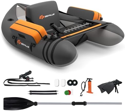 Goplus Inflatable Float Tube, Fishing Belly Boat with Fish Ruler, Pump, Storage Pockets, Adjustable Straps, Fishing Float Tube for Angling, 350LBS Load Capacity by Goplus