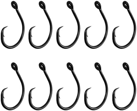 10PCS High-Carbon Steel Circle Hooks Barbed Fishing Hooks with Holes, Freshwater and Saltwater Fishing Hooks for Tuna, Catfish, Bass by HSYMQ