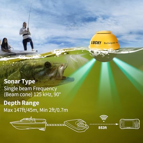 LUCKY Wireless Kayak Fish Depth Finder Handheld Portable Fish Finders Transducer Bass Fishing Sonar Sensor Mount with Floating Plate for Boats MT-202PLUS - Image 3