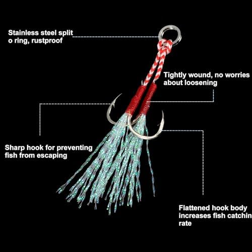 PATIKIL Double Fishing Assist Hooks Kit Glow Jigging Hook Slow Fast Fall Jigs Fishing Hooks for Jigging Lures - Image 3