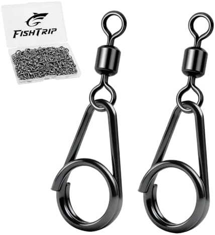 FishTrip 50 PCS Fishing Swivels Snap with Pear Oval Split Ring Black Nickel by FishTrip
