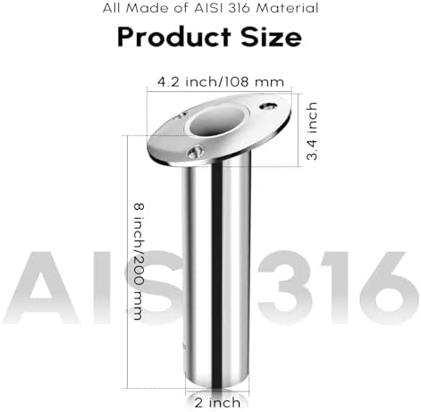 Fishing Rod Holder 2 Pack, 316 Stainless Steel 15/30/90 Degree Rod Holders for Fishing Boat, Flush Mount with Cap, Heavy Duty - Image 2