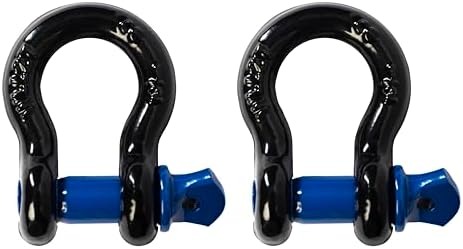 2 Pack Black-Blue: Rigging 1/2" Bow Shackles D Ring Rugged 10 Ton 22,000 Lbs Breaking Strength, WLL 2 Ton 4400 lbs w 5/8'' Pin Clevis Screw Heavy Duty f Marine Boat Anchor ATV UTV Recovery by Hi-Gear