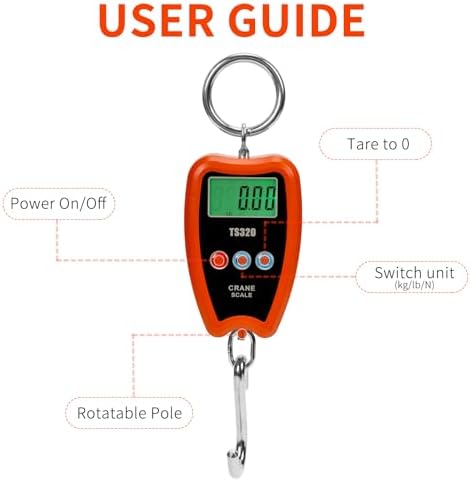 440lb/200kg Digital Crane Scale - Compact LCD Handheld Hanging Scale for Garage, Farm, Hunting, Fishing & More(200kg/Plastic/Orange) - Image 5