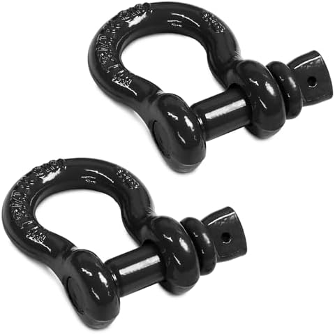 5/8" D Ring Shackle with 3/4" Screw Pin, 3.25T Working Load Limit (WLL) / 19.5T (42,990 lb) Minimum Breaking Strength (MBS) for Tow Strap Winch, Off-Road Vehicle Recovery (Black, 2 Pack) by Jamiikury