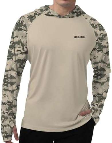 Men's UPF 50+ Sun Protection Hoodie, Long Sleeve Fishing Shirt by WELIGU