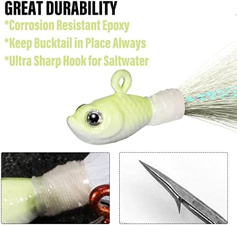 Dr.Fish 3 Pack Bucktail Jig Lure Hair Jig Saltwater Freshwater Lures Surf Fishing Bass Flounder Striper Bluefish Halibut Redfish - Image 4