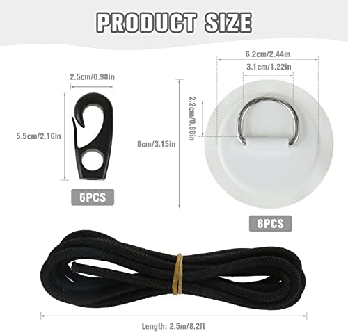 Yetaha 6 Pack Stainless Steel D Rings PVC Patch, 8.2ft Bungee Cord with Hooks Deck Rigging Kit for Inflatable Boat Kayak Dinghy SUP Deck Stand up Paddleboard Rafting Accessorie - Image 2