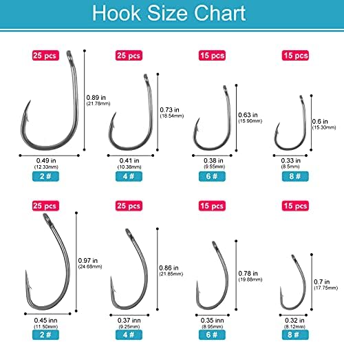 Carp Fishing Hooks Set, 160Pcs Barbed Curved Shank and Wide Gape Carp Hooks, Teflon Coarse Fishing Hooks Comes in Multiple Section Tackle Storage Box-Hook Size2, 4, 6, 8 - Image 2