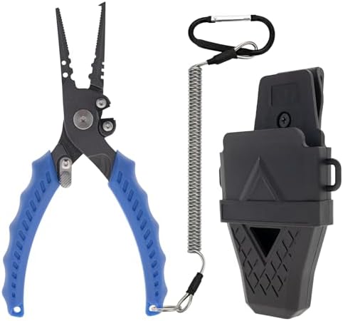 Reaction Tackle Fishing Pliers, Stainless Steel Saltwater Pliers with Braid Cutter, Hook Remover and Crimper, PTFE Coated Coated with Sheath and Lanyard by ReactionTackle