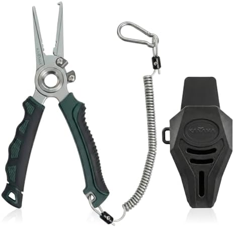 KANAMA 17-4 Stainless Steel Fishing Pliers, 7.5 Inch Rust Saltwater Fishing Pliers with Split Ring, Fish Hook Remover with Tungsten Carbide Braid Cutters, Non-Slip Handles Fishing Gifts for Men by KANAMA