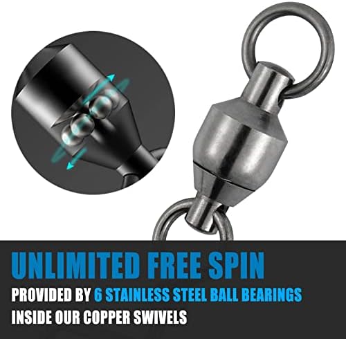 Dr.Fish Fishing Snap Swivels Ball Bearing Swivels Fishing Tackle Saltwater & Freshwater Coast-Lock Lure Snap Clips Terminal Tackle Line Leader Connector Accessories - Image 3