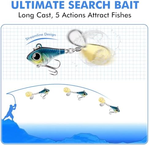 TRUSCEND Swim or Jig Fishing Spinner Baits for Freshwater and Saltwater, Rooster Tail Fishing Lures for Trout Bass Walleye Crappie Salmon Pike, Blade Bait with Copper Blade - Image 4