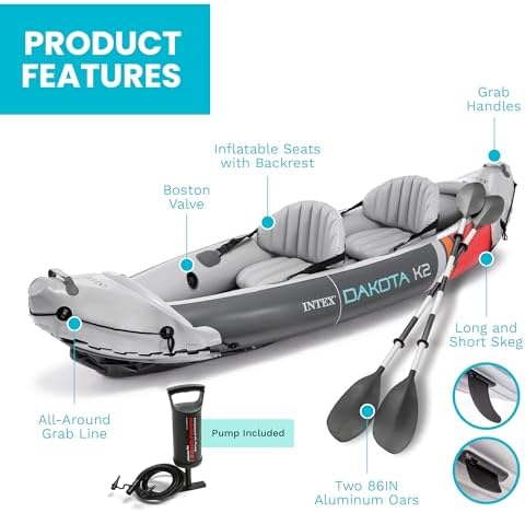 INTEX Dakota K2 Inflatable Kayak 2-Person Portable Set with Paddles & Pump - Image 5