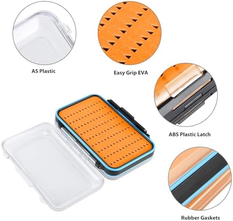 Gonex Fly Boxes for Fly Fishing Jig Boxes Two-Sided Waterproof Lightweight Fly Fishing Box Easy Grip Transparent Lid Fly Fishing Lures Box, 5.9"x 3.8"x 1.77", Orange - Image 5
