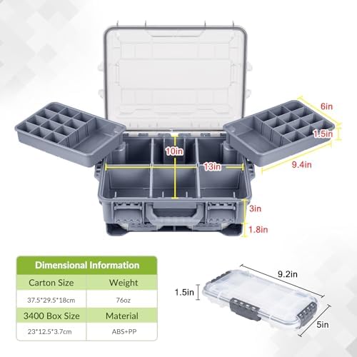 THKFISH Waterproof Tackle Box, Portable Fishing & Tackle Storage Box with Two 3500 Stowaway Boxes and Removable Dividers, Tackle Box, Thicker Floating Airtight Stowaway,Pink/Green/Blue/Grey - Image 5