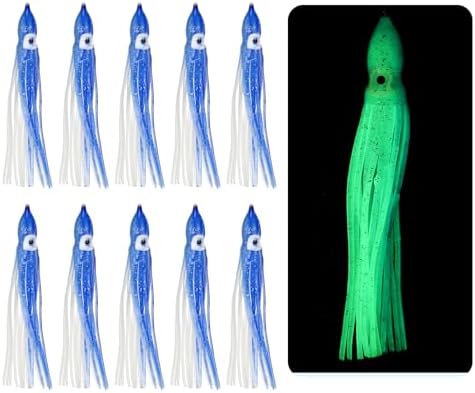 Fishing Squid Skirts, Glow Soft Plastic Trolling Lures Luminous -Fitting for (Bass/Trout/Salmon/Saltwater/Fishing Bait) by YELARXI