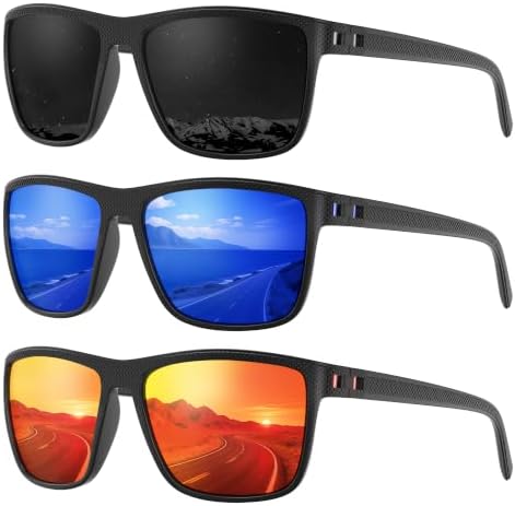 Fanshen Square Polarized Sunglasses for Men, 3 Pack Lightweight UV Protection Sun Glasses for Driving Fishing Golf by Unknown