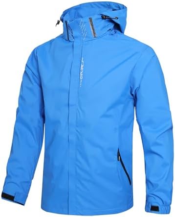 Men's Lightweight Waterproof Rain Jacket,Shell Hooded Outdoor Raincoat Hiking Windbreake jacket by Hikevitang