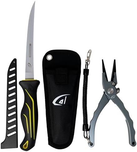 Gambler danco Aluminum Fishing Pliers and Fillet Knife Set, 7.5 Inch Pliers with Tungsten Carbide Cutters, 7 Inch Knife by dancosportsinc