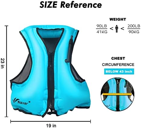 NAXER Inflatable Buoyancy Jackets Snorkel Vests for Adults Kayak Kayaking Snorkeling Suit 90-200 lbs Easy Swimming Boating Paddleboarding Water Sports - Image 3