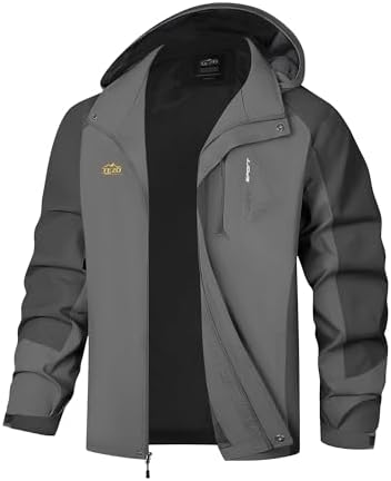 TEZO Mens Rain Jacket Waterproof with Hooded Hiking Coat Lightweight Windbreaker - Image 4